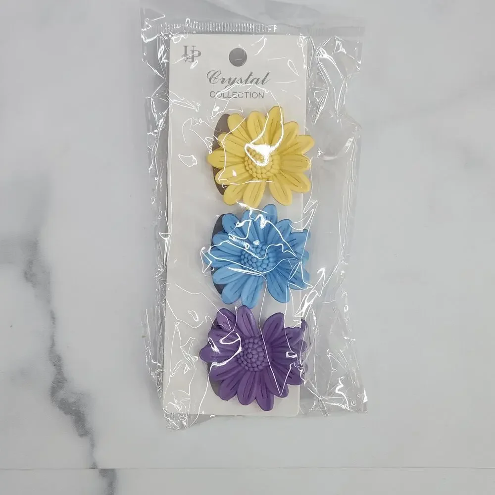 *NEW* 3 pc Daisy Flower Claw Clip Set Pastel Hair Accessories Yellow/Blue/Purple